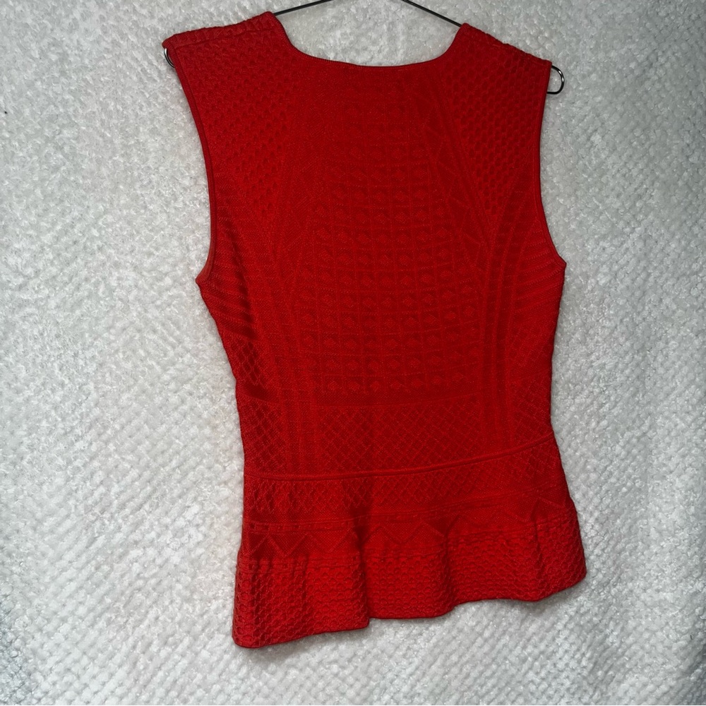 BCBGMAXAZRIA Alyona Pointe Peplum Top Coral Round Neck Cotton Silk MED - Picture 7 of 9